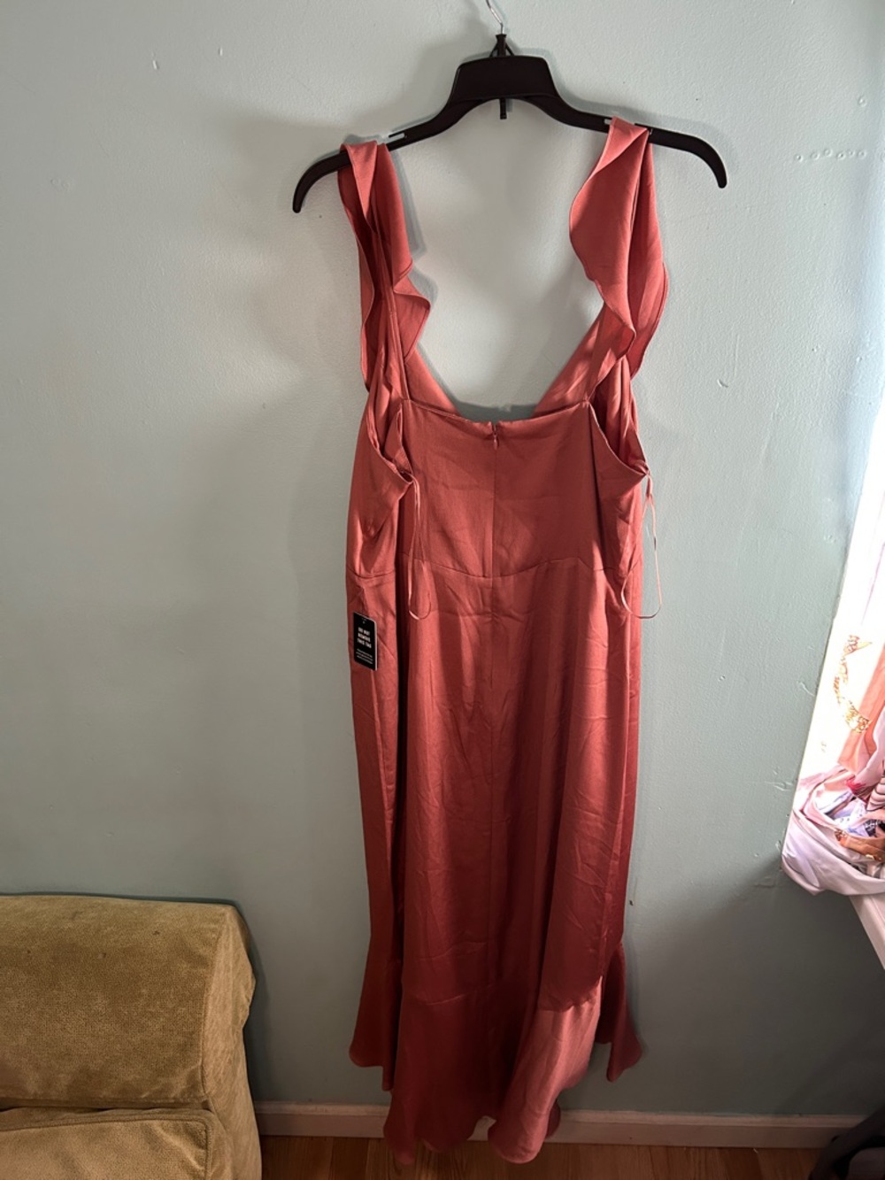 Express Rust Ruffle-Trim High-Low Slip Dress - Picture 5 of 6